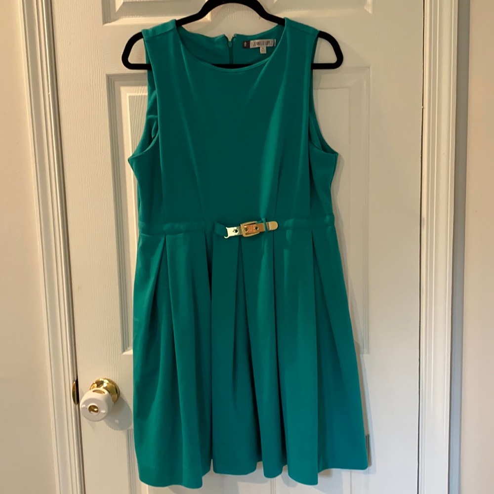 Green dress with gold buckle